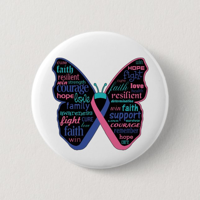 Thyroid Cancer Butterfly Collage of Words 2 Inch Round Button (Front)