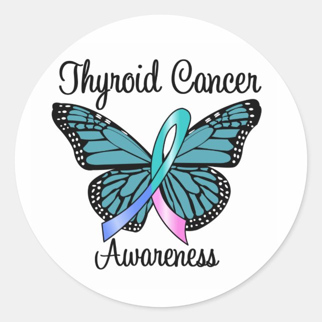 Thyroid Cancer Butterfly Ribbon Classic Round Sticker (Front)