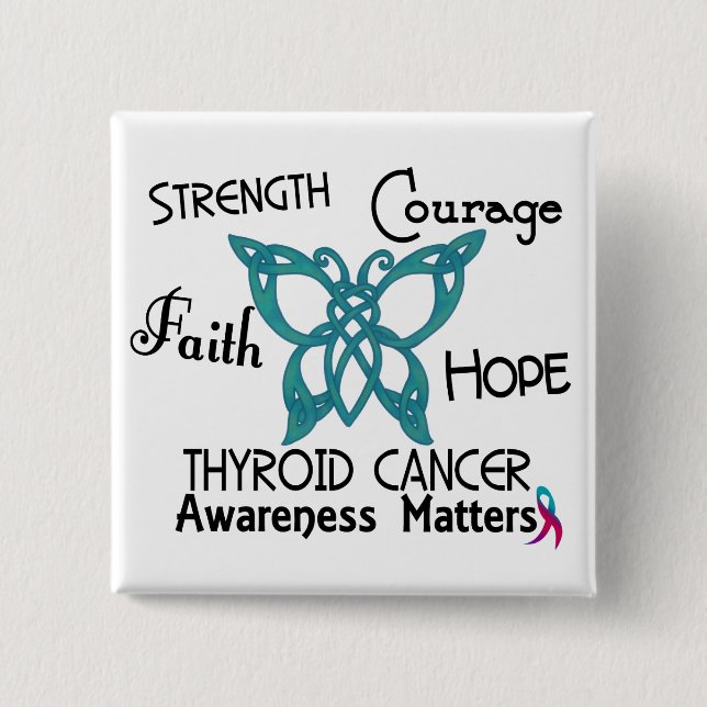 Thyroid Cancer Celtic Butterfly 3 2 Inch Square Button (Front)