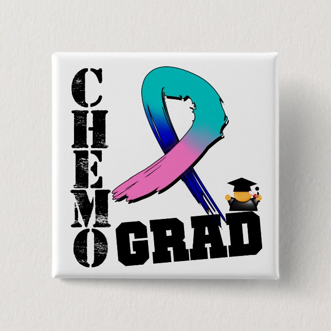 Thyroid Cancer Chemo Grad 2 Inch Square Button (Front)