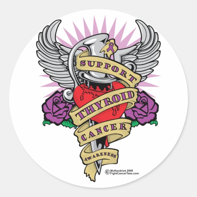 Thyroid Cancer Dagger Classic Round Sticker (Front)