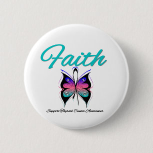 Thyroid Cancer Faith Butterfly Ribbon 2 Inch Round Button