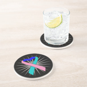 Thyroid Cancer Heart Ribbon Coaster