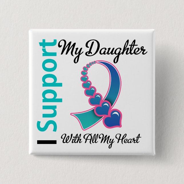 Thyroid Cancer I Support My Daughter 2 Inch Square Button (Front)