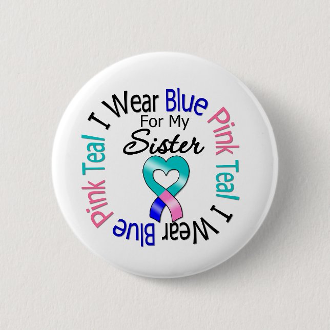 Thyroid Cancer I Wear Heart Ribbon For My Sister 2 Inch Round Button (Front)