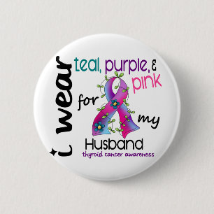 Thyroid Cancer I Wear Ribbon For My Husband 43 2 Inch Round Button