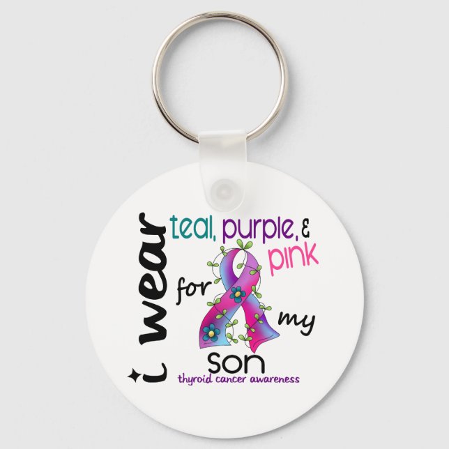 Thyroid Cancer I Wear Ribbon For My Son 43 Keychain (Front)