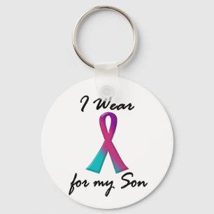 Thyroid Cancer I WEAR THYROID RIBBON 1 Son Keychain