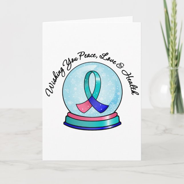 Thyroid Cancer Merry Christmas Snowglobe Holiday Card (Front)