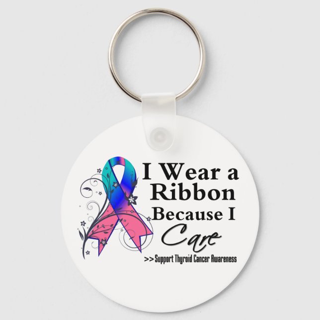 Thyroid Cancer Ribbon Because I Care Keychain (Front)