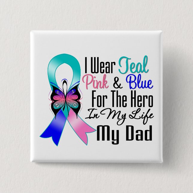 Thyroid Cancer Ribbon Hero My Dad 2 Inch Square Button (Front)