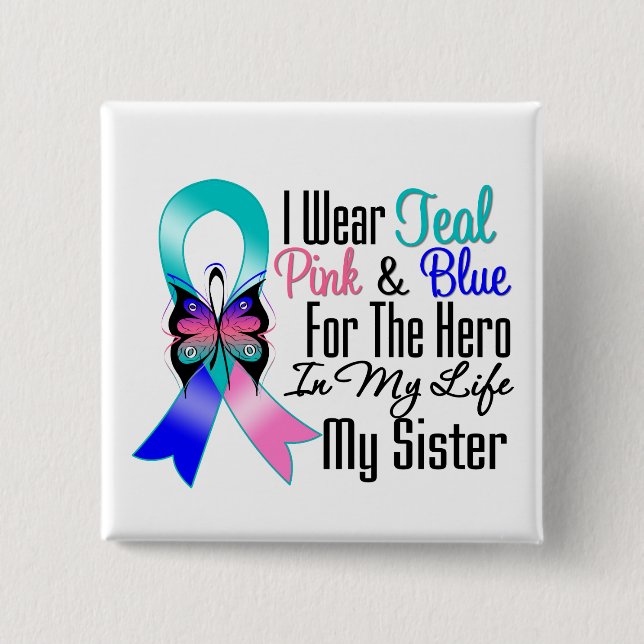 Thyroid Cancer Ribbon Hero My Sister 2 Inch Square Button (Front)
