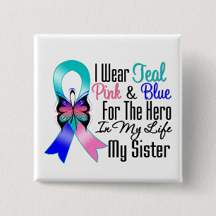 Thyroid Cancer Ribbon Hero My Sister 2 Inch Square Button