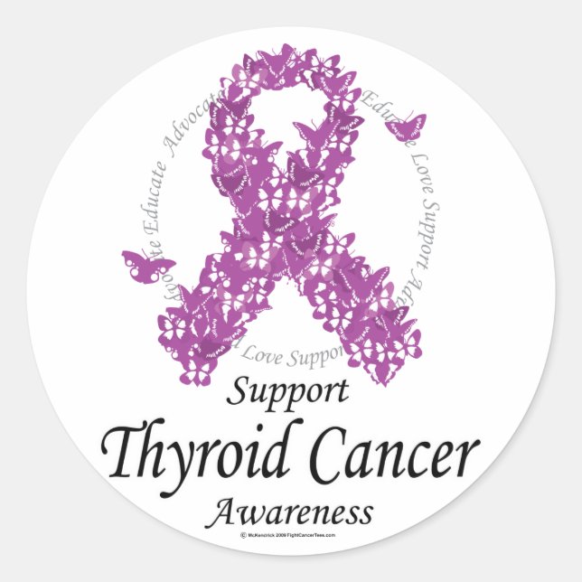 Thyroid Cancer Ribbon of Butterflies Classic Round Sticker (Front)