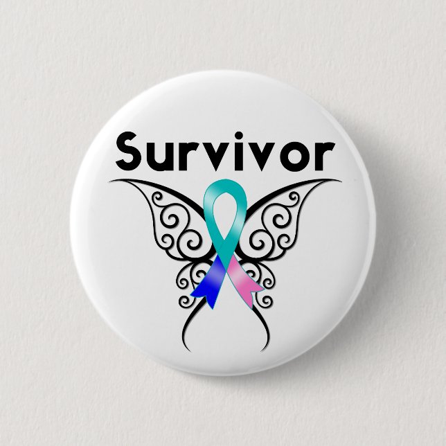Thyroid Cancer Survivor Tribal Butterfly 2 Inch Round Button (Front)