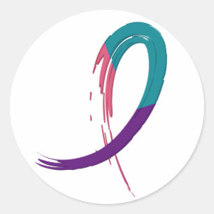 Thyroid Cancer Teal, Purple, And Pink Ribbon A4 Classic Round Sticker