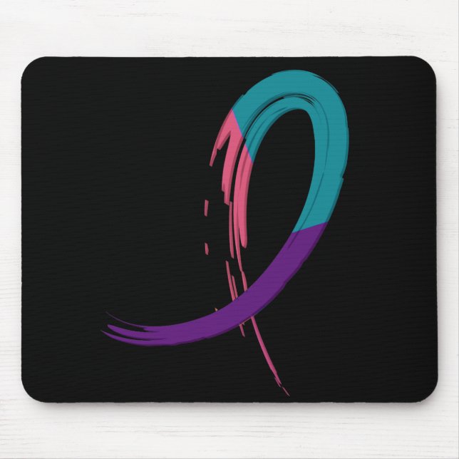 Thyroid Cancer Teal, Purple, And Pink Ribbon A4 Mouse Pad (Front)