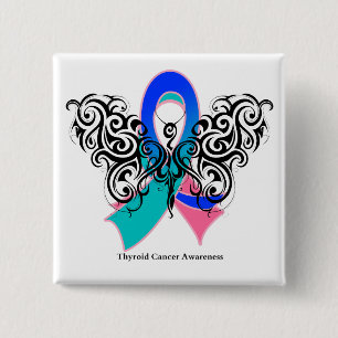 Thyroid Cancer Tribal Butterfly Ribbon 2 Inch Square Button