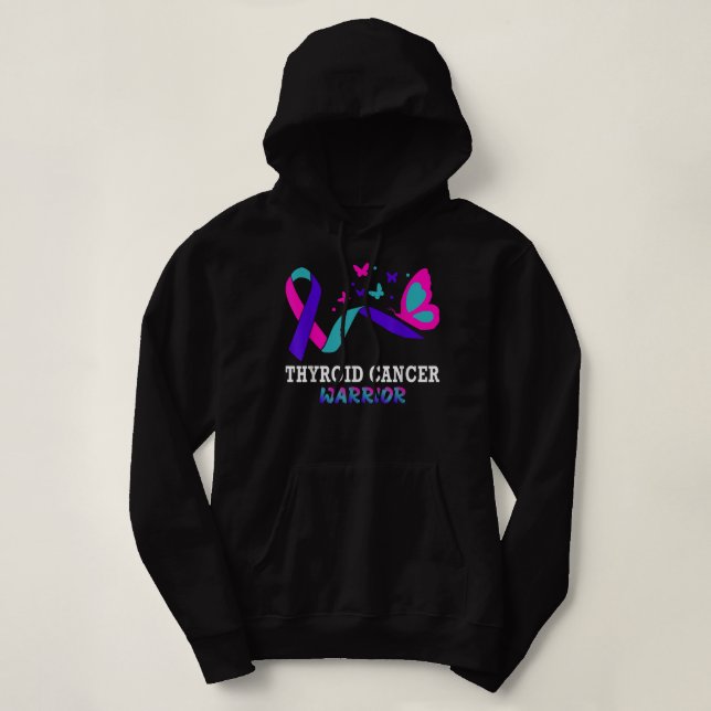 Thyroid Cancer Warrior Butterfly Survivor Warrior  Hoodie (Design Front)