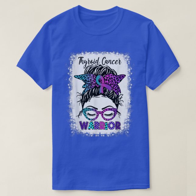 Thyroid Cancer Warrior Messy Bun Purple, Teal & Pi T-Shirt (Design Front)