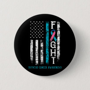Thyroid Cancer Warrior US Flag 2 Inch Round Button