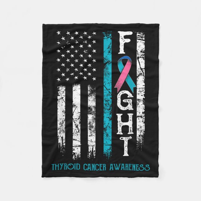 Thyroid Cancer Warrior US Flag Fleece Blanket (Front)