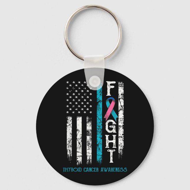 Thyroid Cancer Warrior US Flag Keychain (Front)
