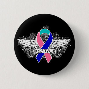Thyroid Cancer Winged SURVIVOR Ribbon 2 Inch Round Button