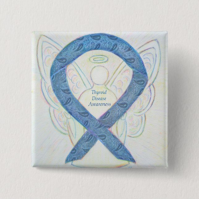 Thyroid Disease Awareness Angel Paisley Ribbon Pin (Front)