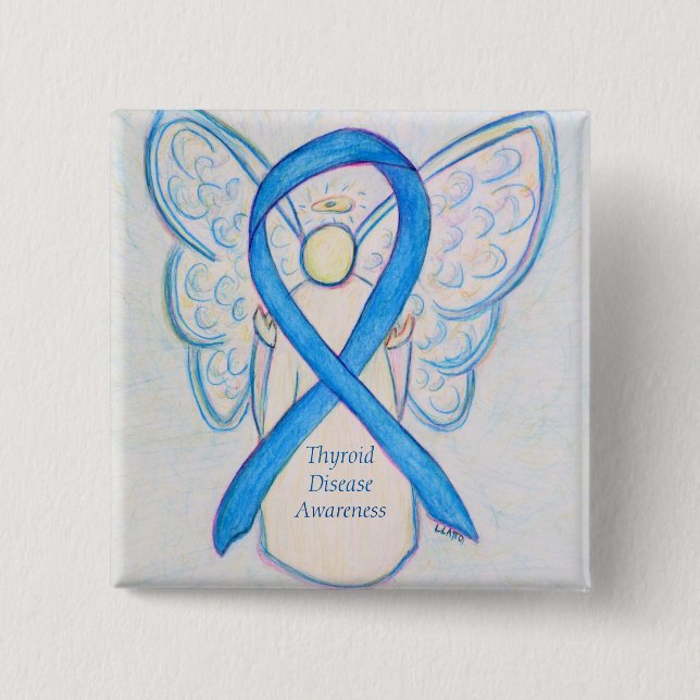 Thyroid Disease Awareness Blue Angel Ribbon Pins (Front)