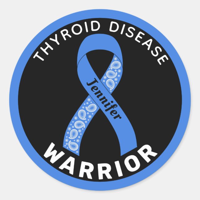 Thyroid Disease Warrior Ribbon Black Round Sticker (Front)