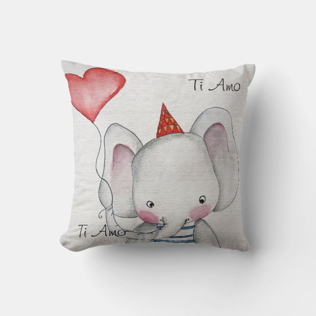 Ti Amo Baby Elephant Throw Pillow (Front)