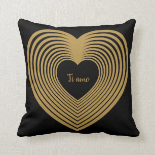 Ti amo,  I love you (Italian), gold hearts / black Throw Pillow