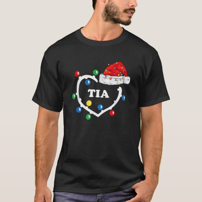 Tia Claus Santa Hat Reindeer Red Plaid Matching Fa T-Shirt (Front)