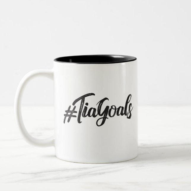 #TiaGoals, Grunge modern script Two-Tone Coffee Mug (Left)