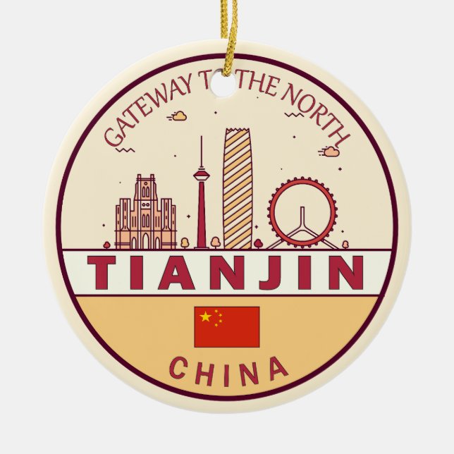 Tianjin China City Skyline Emblem Ceramic Ornament (Front)