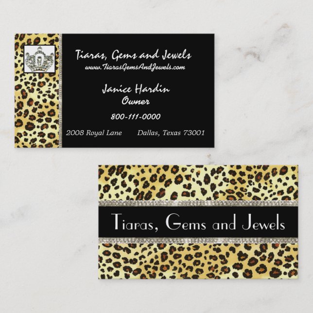 Tiara Cheetah Print Business Cards (Front/Back)