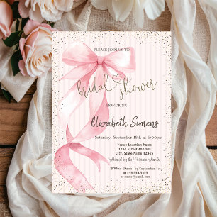 Tiara,Confetti,Pink Bow Striped Bridal Shower Invitation