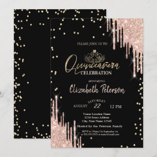 Tiara, Diamonds Glitter Drips  Quinceañera Invitation