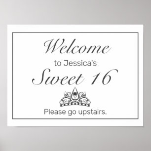 Tiara Minimalist White Sweet 16 Welcome Sign