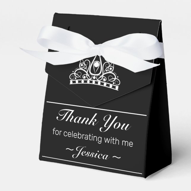 Tiara Modern Black Minimalist Birthday Favor Box (Front Side)