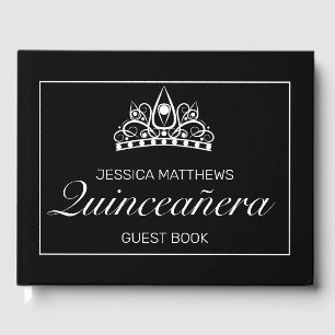 Tiara Modern Black Minimalist Quinceañera Birthday Guest Book