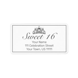 Tiara Modern Minimalist White Sweet 16 Address Label