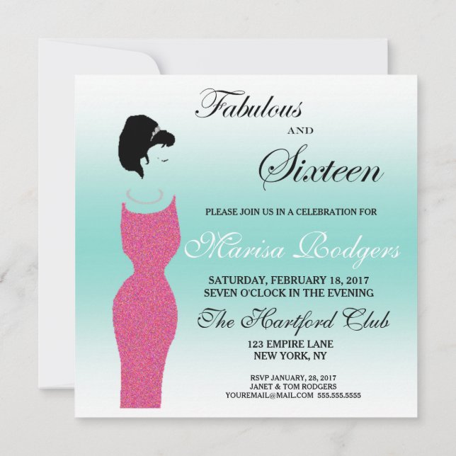 Tiara Party Fabulous And 16 16th Birthday Party Invitation (Back)
