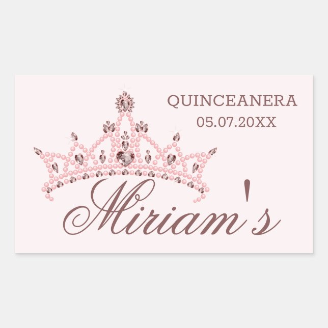Tiara, pearls, gemstone in heart shape Quinceanera Sticker (Front)