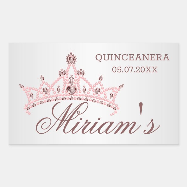 Tiara, pearls, gemstone in heart shape Quinceanera Sticker (Front)