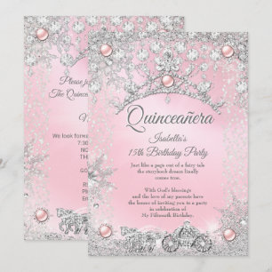 Tiara Pink Quinceanera 15th Winter Carriage Invitation