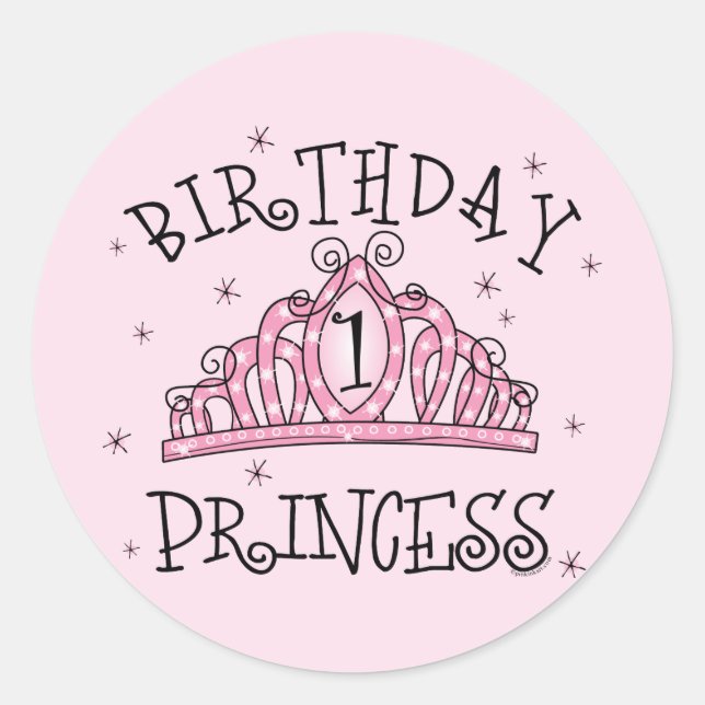 Tiara Princess 1st Birthday Classic Round Sticker (Front)