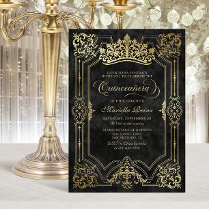 Tiara Princess Black Fairytale Photo Quinceanera Invitation