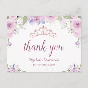 tiara quinceanera fleurie violette carte de remerc